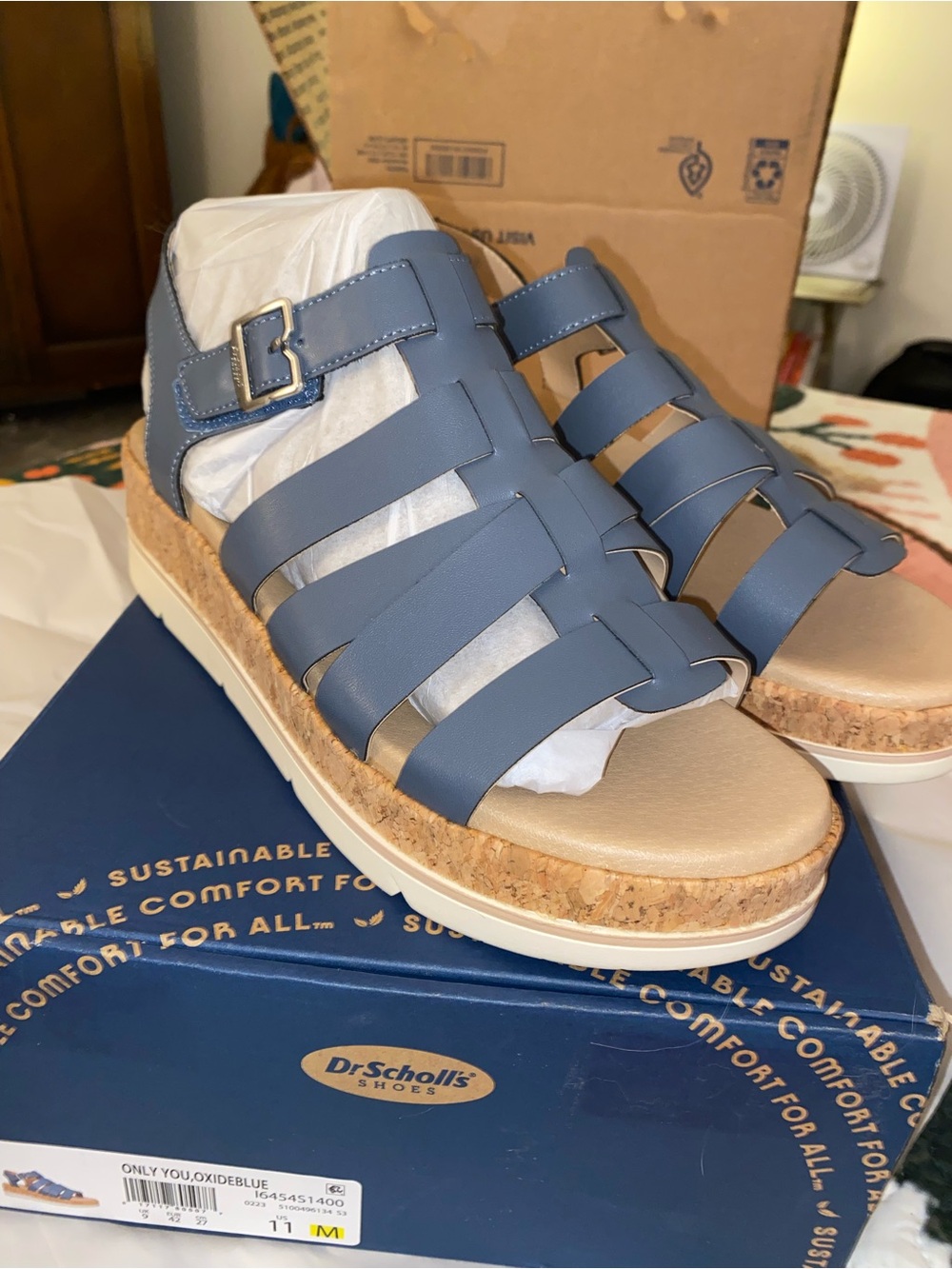 Dr. Scholl's Oxide Blue Women's Cork Wedge Sandals